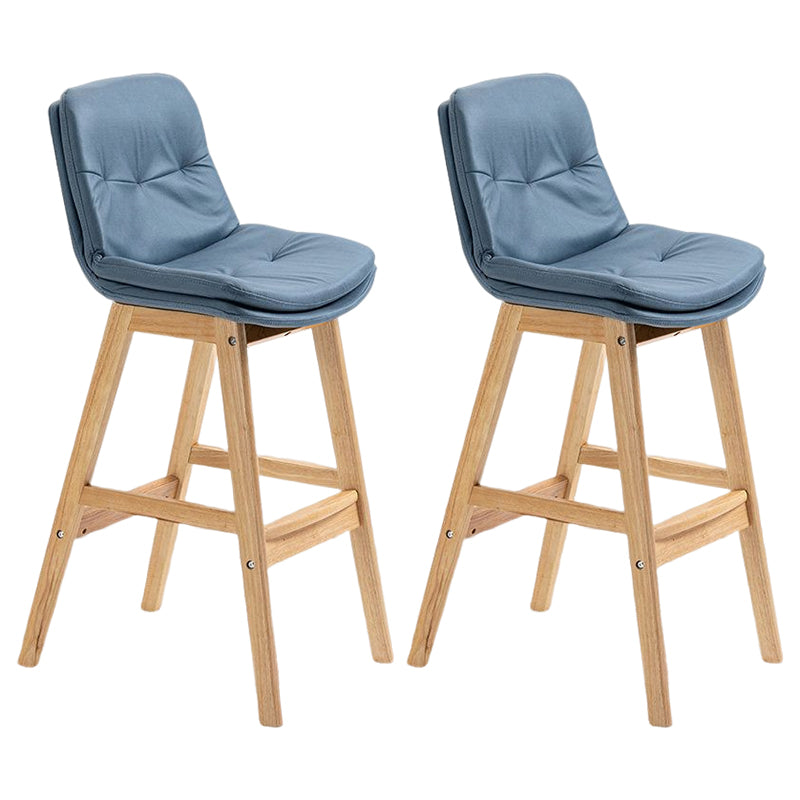 Scandinavian Upholstered Footrest Low Back Stool 27.95'' Rubberwood Bar Stool
