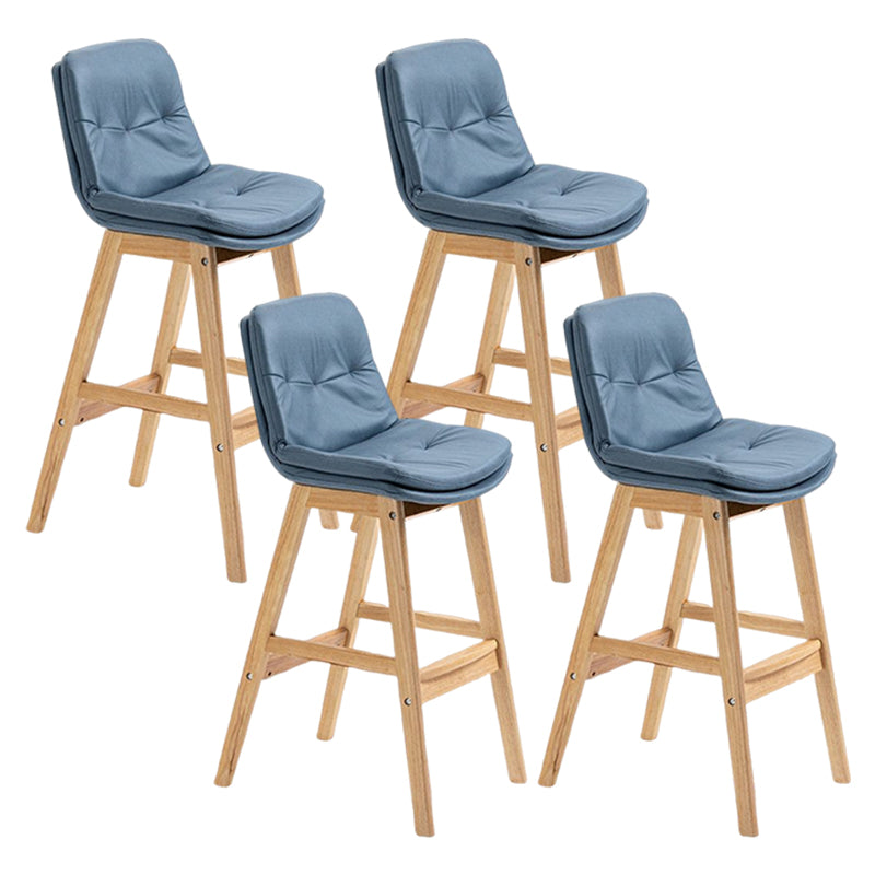 Scandinavian Upholstered Footrest Low Back Stool 27.95'' Rubberwood Bar Stool