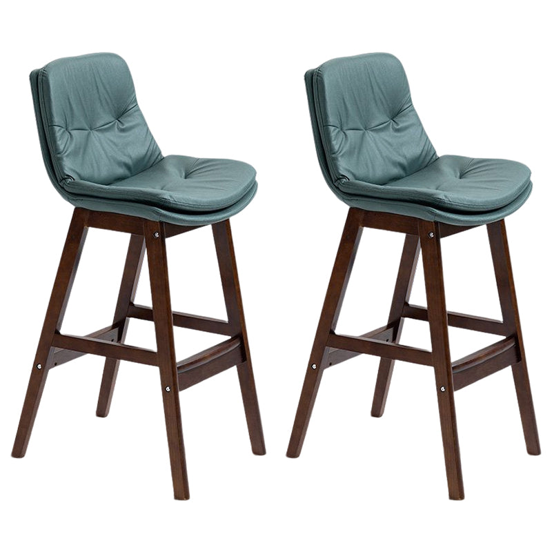 Scandinavian Upholstered Footrest Low Back Stool 27.95'' Rubberwood Bar Stool