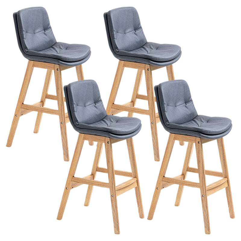Scandinavian Upholstered Footrest Low Back Stool 27.95'' Rubberwood Bar Stool