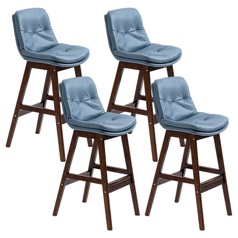 Scandinavian Upholstered Footrest Low Back Stool 27.95'' Rubberwood Bar Stool