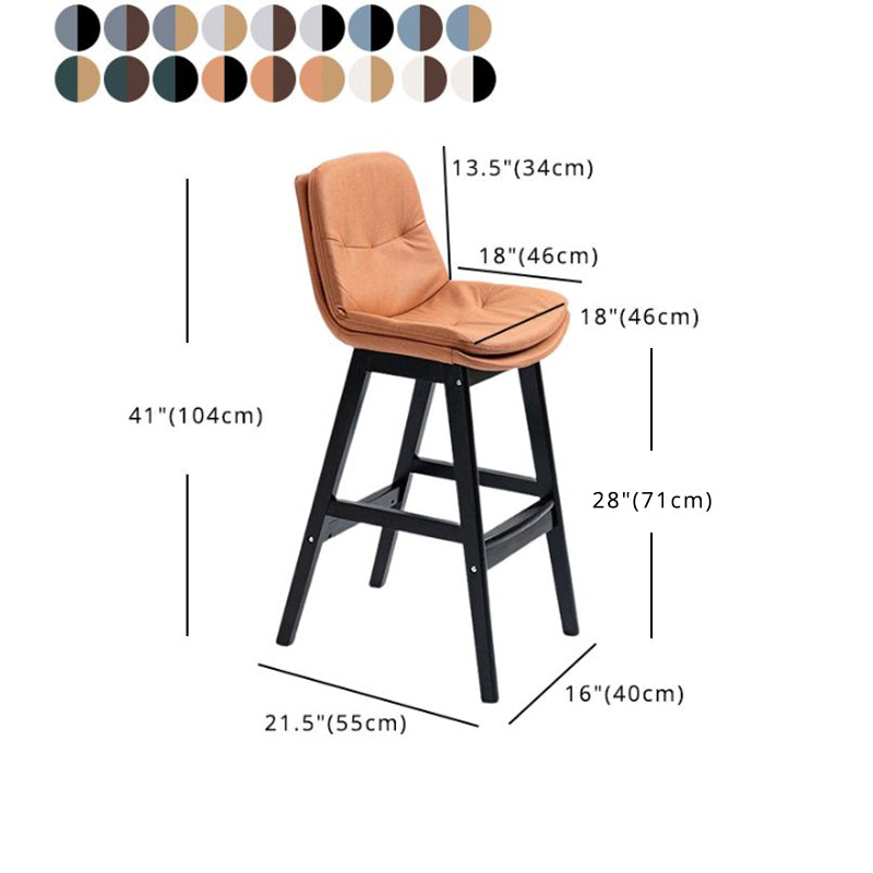 Scandinavian Upholstered Footrest Low Back Stool 27.95'' Rubberwood Bar Stool