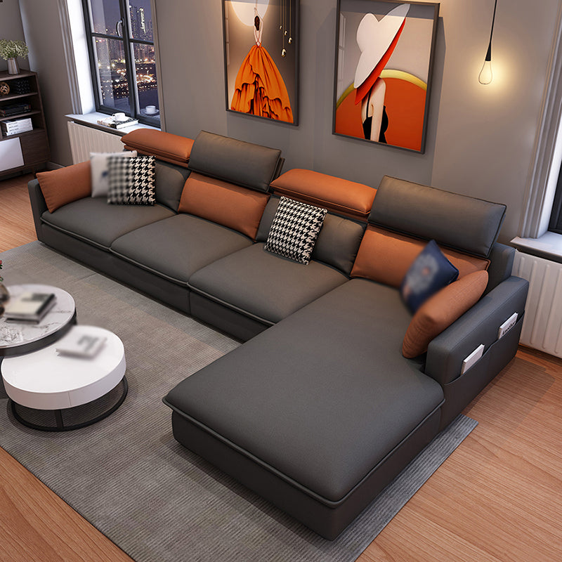 L-Shape Faux leather Square Arm High Back Sectional with Storage and Stain-Resistant