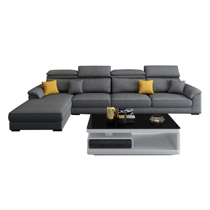 Scandinavian L-Shape Sofa and Chaise Pillow Top Arm High Back Sectional with Slipcover