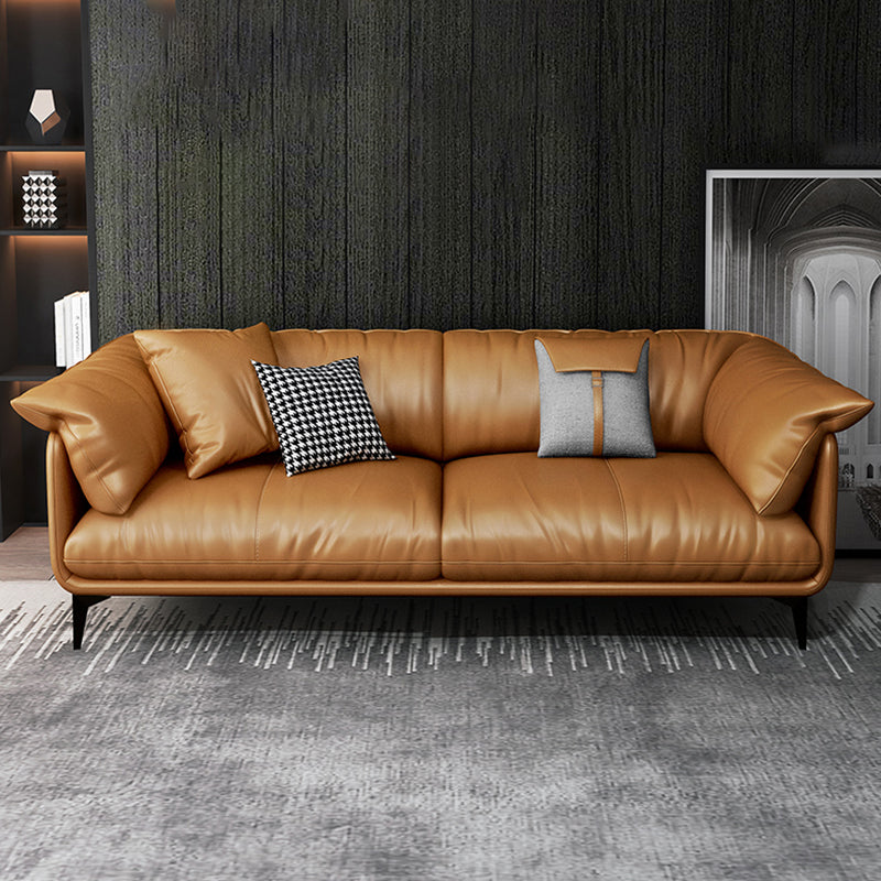 Tan Cushion Back Contemporary Stain-Resistant Genuine Leather Sofa