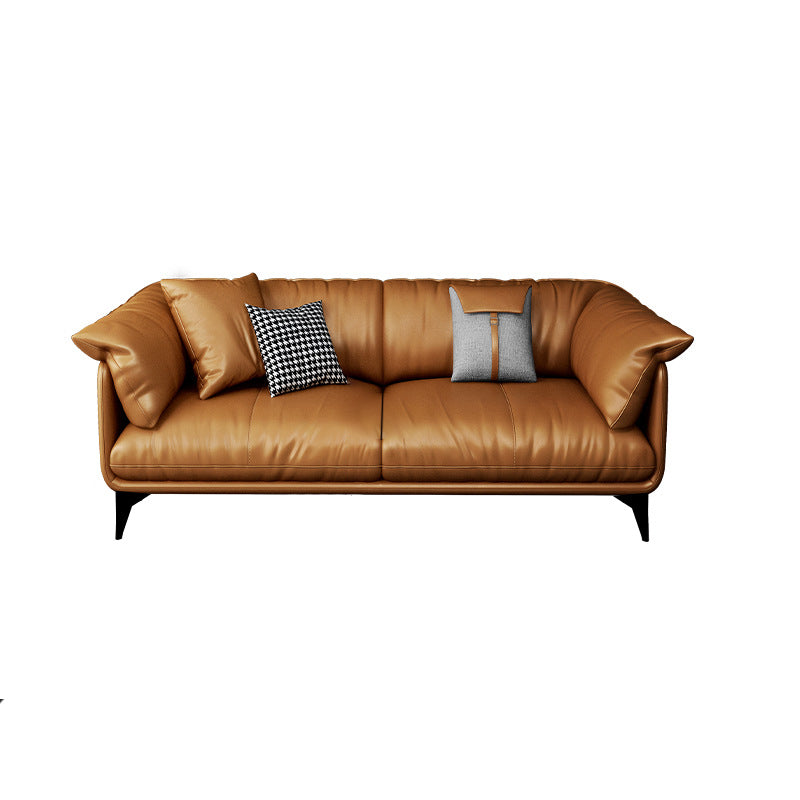 Tan Cushion Back Contemporary Stain-Resistant Genuine Leather Sofa