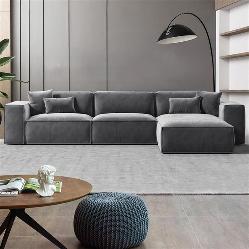 Square Arm Cushion Back Modern Velvet Living Room L-Shape Sofa