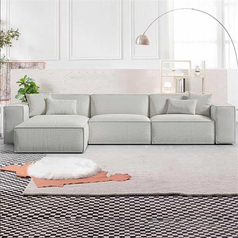 Square Arm Cushion Back Modern Velvet Living Room L-Shape Sofa
