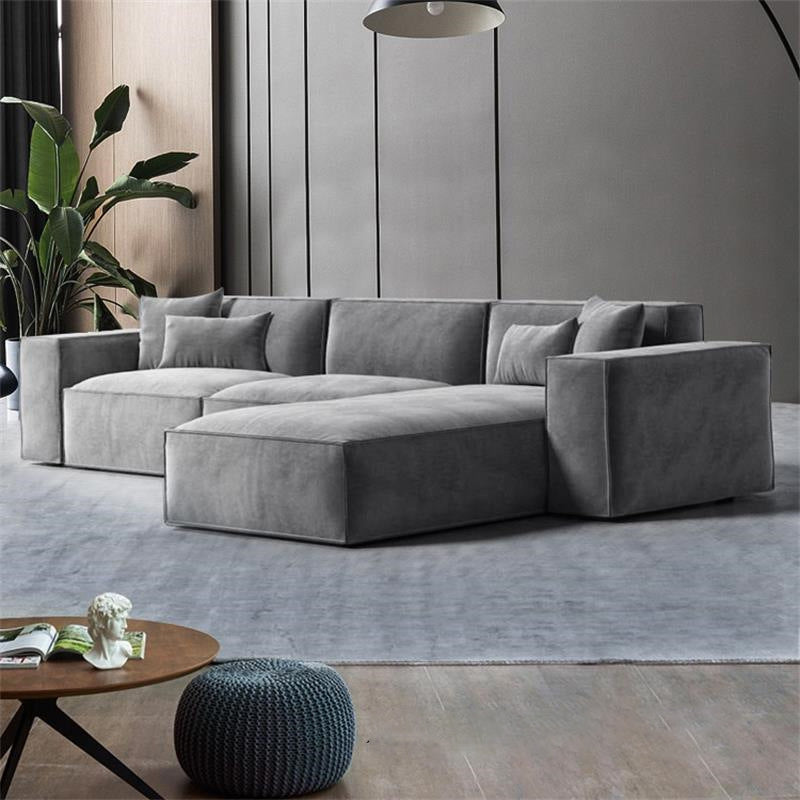 Square Arm Cushion Back Modern Velvet Living Room L-Shape Sofa