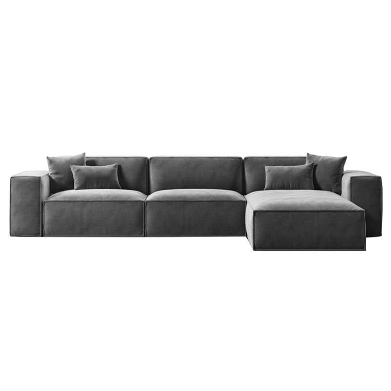 Square Arm Cushion Back Modern Velvet Living Room L-Shape Sofa