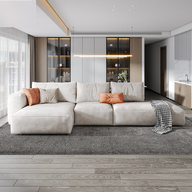 Modern Faux Leather Living Room Sectional Cream Square Arm Cushion Back Sofa