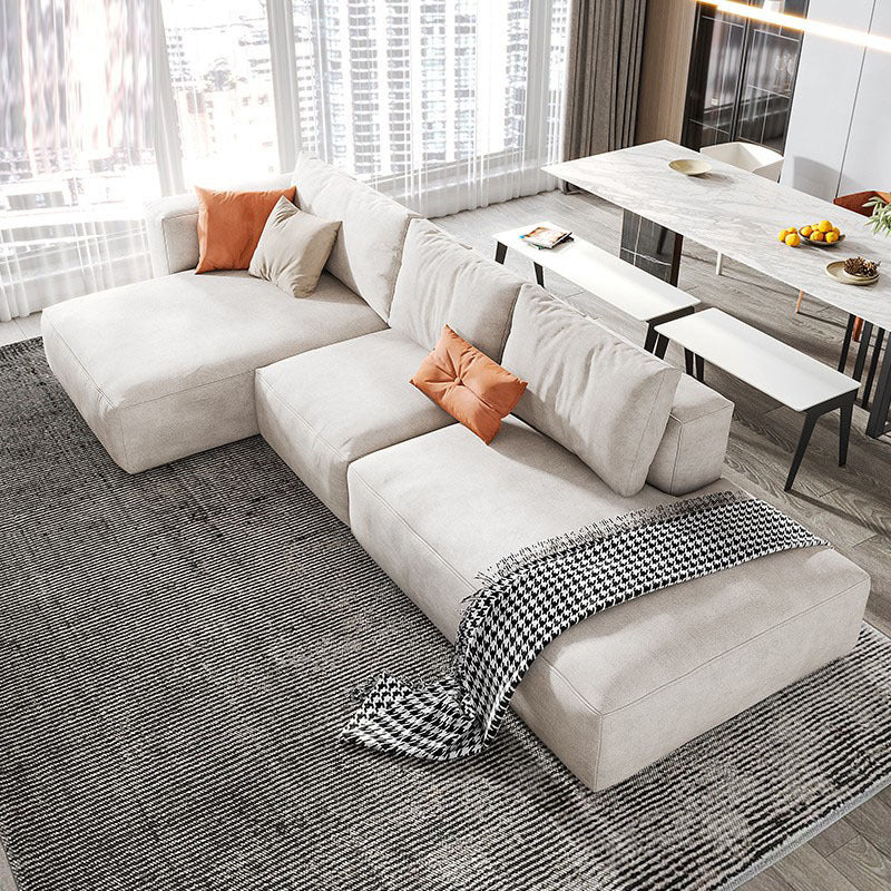 Modern Faux Leather Living Room Sectional Cream Square Arm Cushion Back Sofa