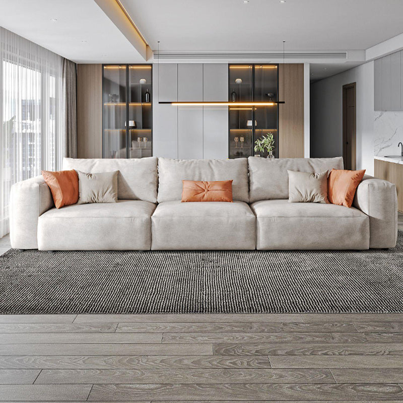 Modern Faux Leather Living Room Sectional Cream Square Arm Cushion Back Sofa