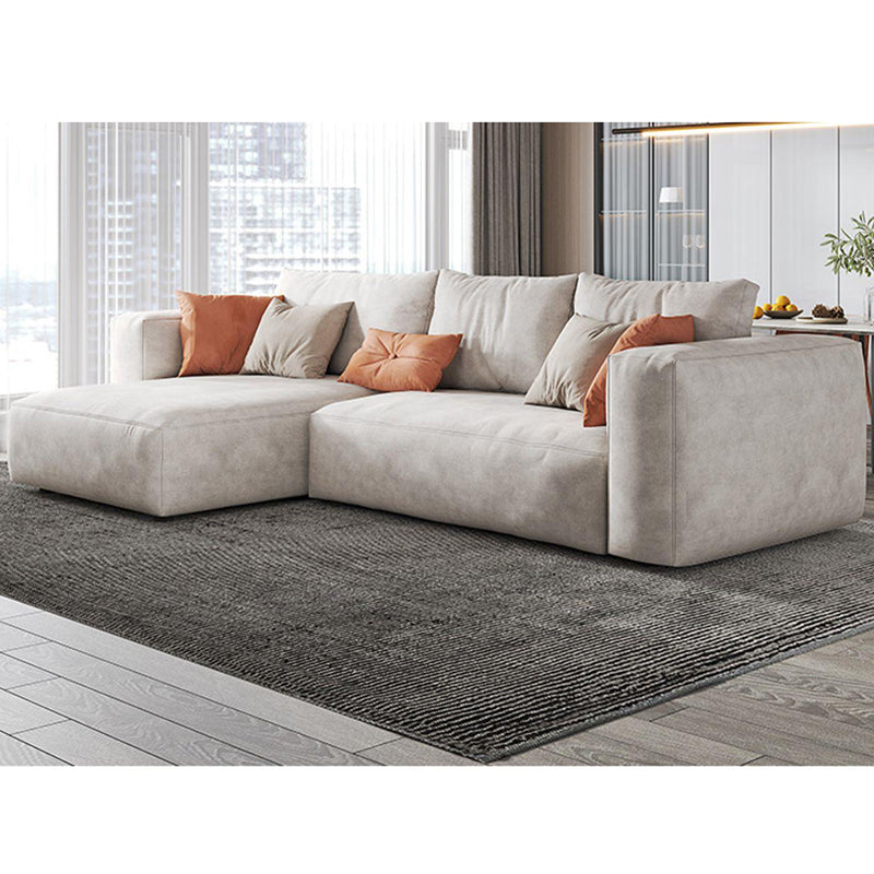 Modern Faux Leather Living Room Sectional Cream Square Arm Cushion Back Sofa