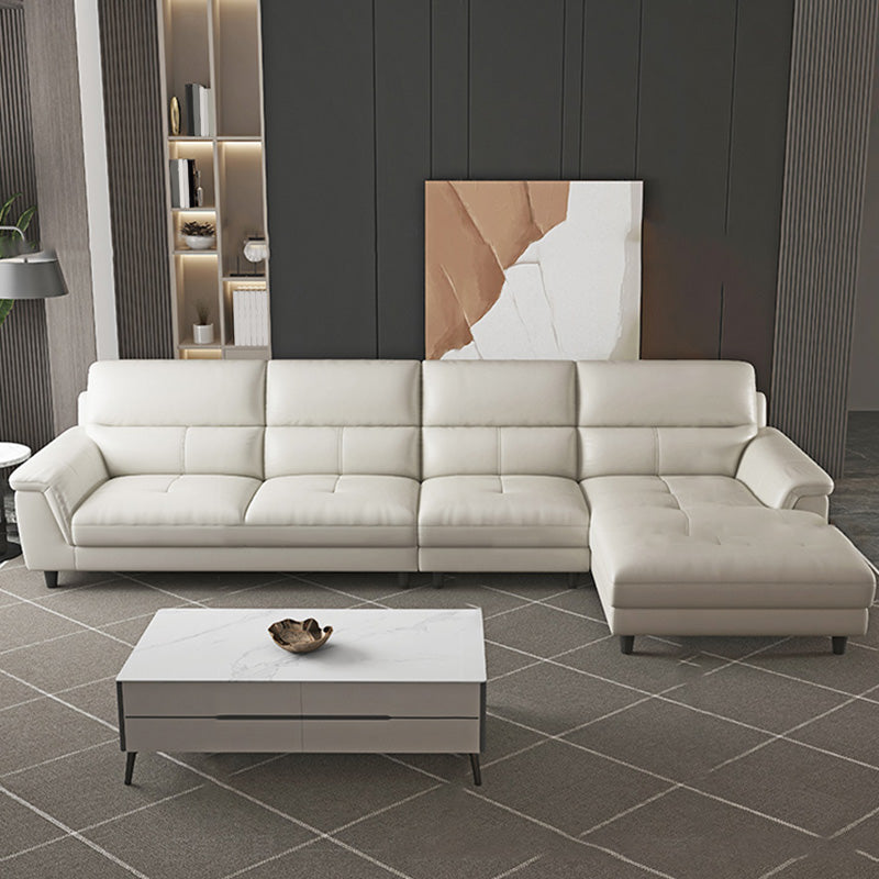 Modern Cream High Back Sofa and Chaise Pillow Top Arm Leather Sectional