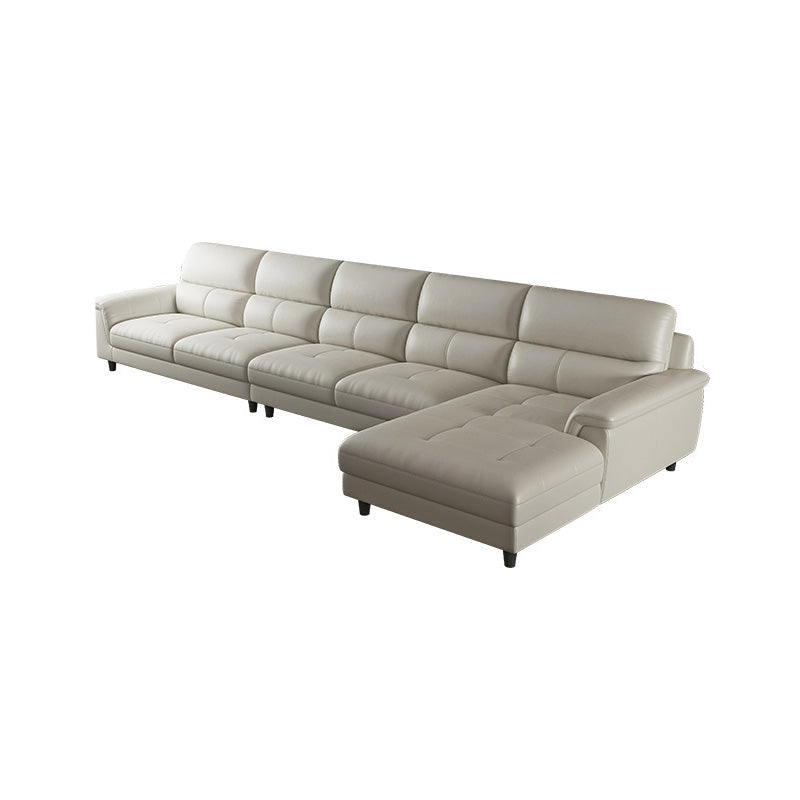 Modern Cream High Back Sofa and Chaise Pillow Top Arm Leather Sectional