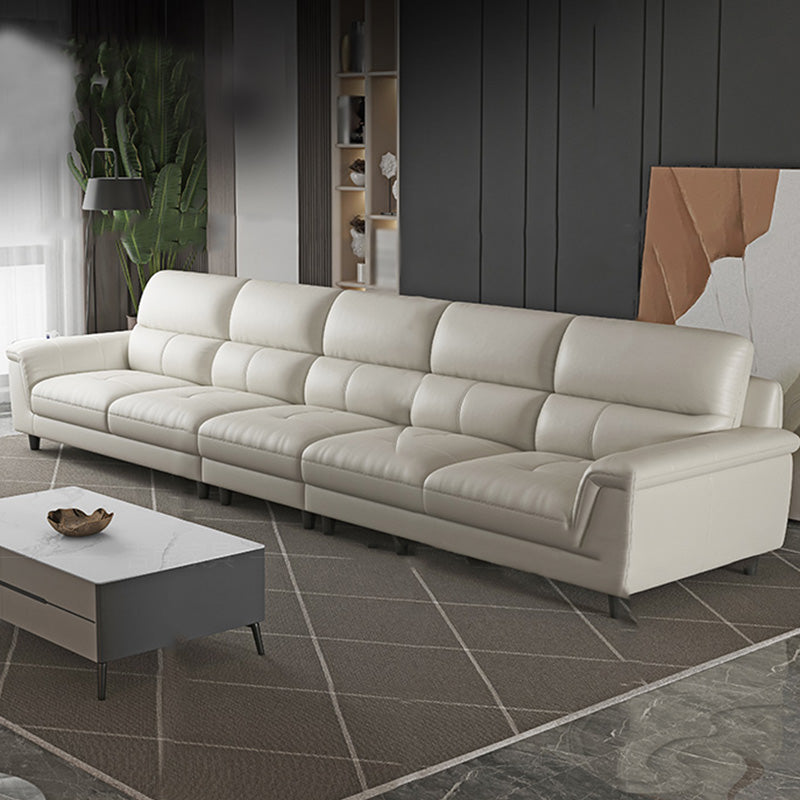 Modern Cream High Back Sofa and Chaise Pillow Top Arm Leather Sectional