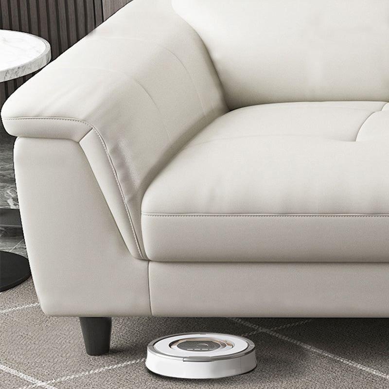 Modern Cream High Back Sofa and Chaise Pillow Top Arm Leather Sectional