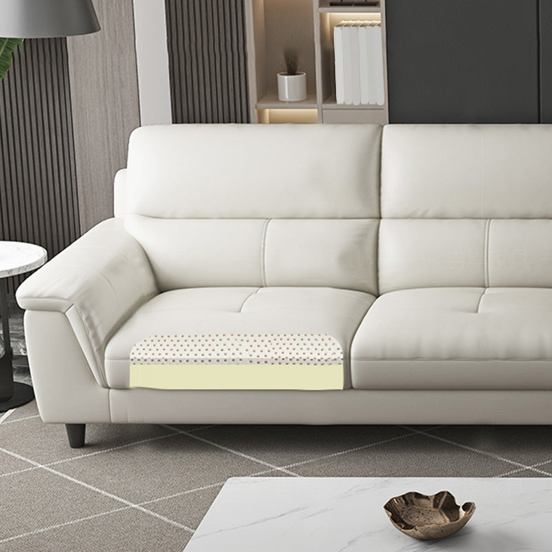 Modern Cream High Back Sofa and Chaise Pillow Top Arm Leather Sectional