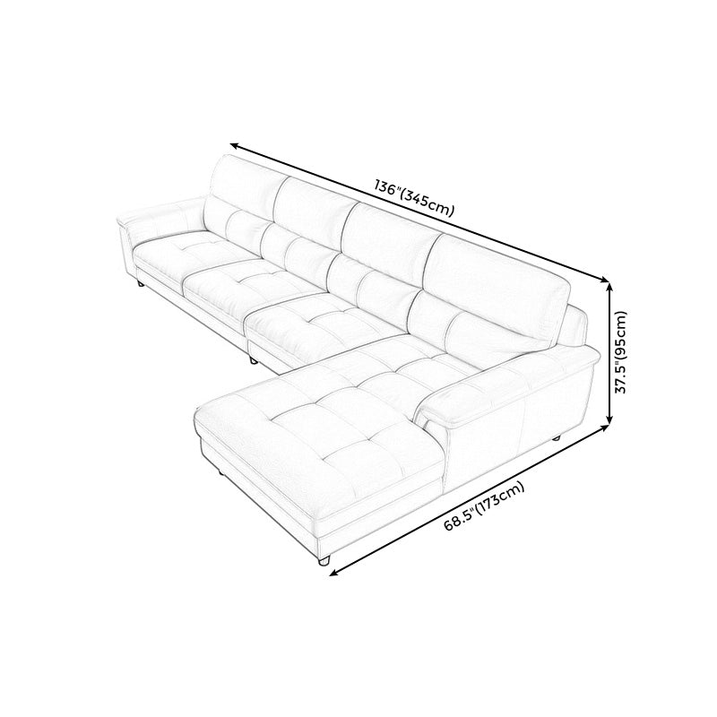 Modern Cream High Back Sofa and Chaise Pillow Top Arm Leather Sectional