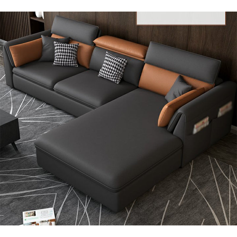 Stain-Resistant Faux Leather Flared Arm Sectional with Pillowed Back Cushions