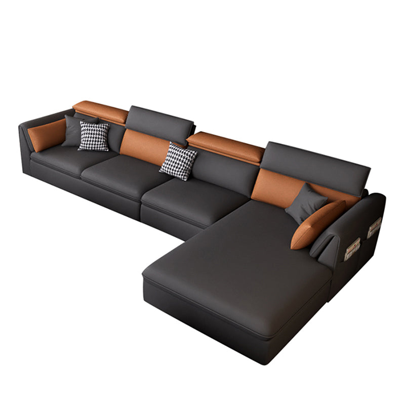Stain-Resistant Faux Leather Flared Arm Sectional with Pillowed Back Cushions