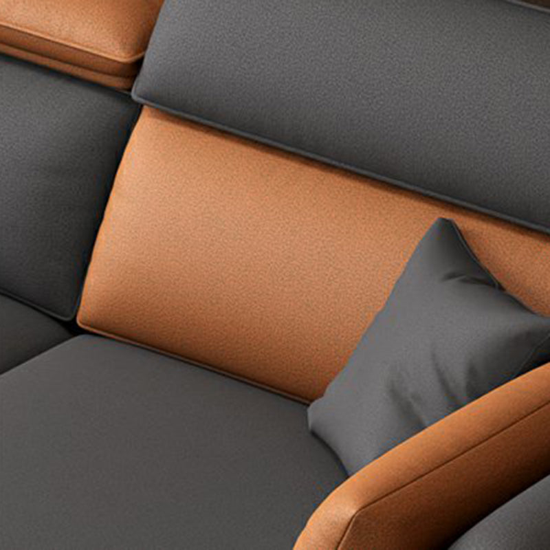 Stain-Resistant Faux Leather Flared Arm Sectional with Pillowed Back Cushions