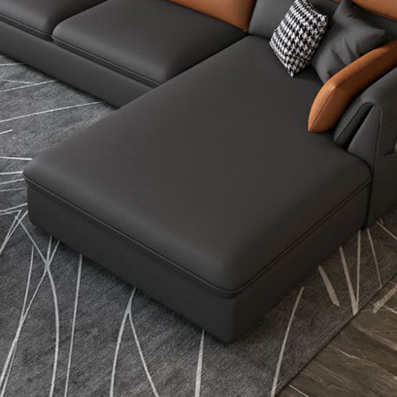 Stain-Resistant Faux Leather Flared Arm Sectional with Pillowed Back Cushions