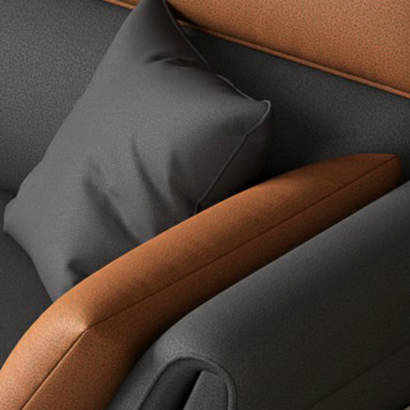 Stain-Resistant Faux Leather Flared Arm Sectional with Pillowed Back Cushions