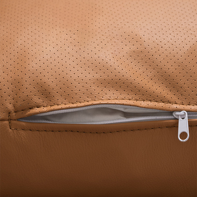 Square Arm Genuine Leather Sofa and Chaise Brown Sectional with Bolster Pillows