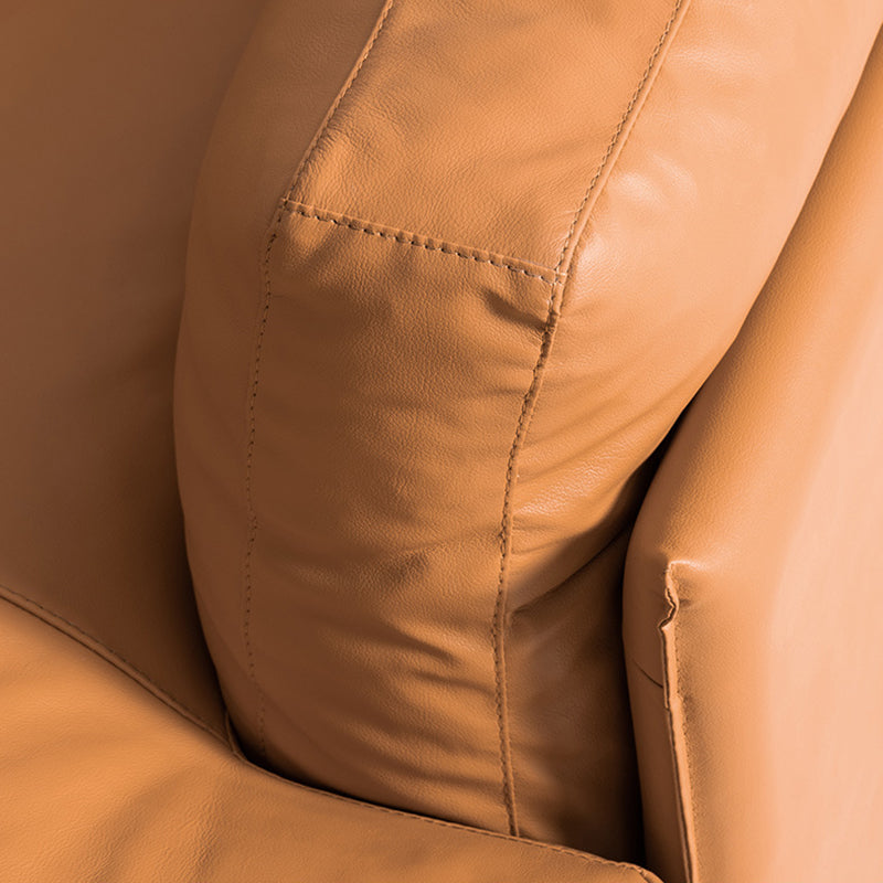 Square Arm Genuine Leather Sofa and Chaise Brown Sectional with Bolster Pillows