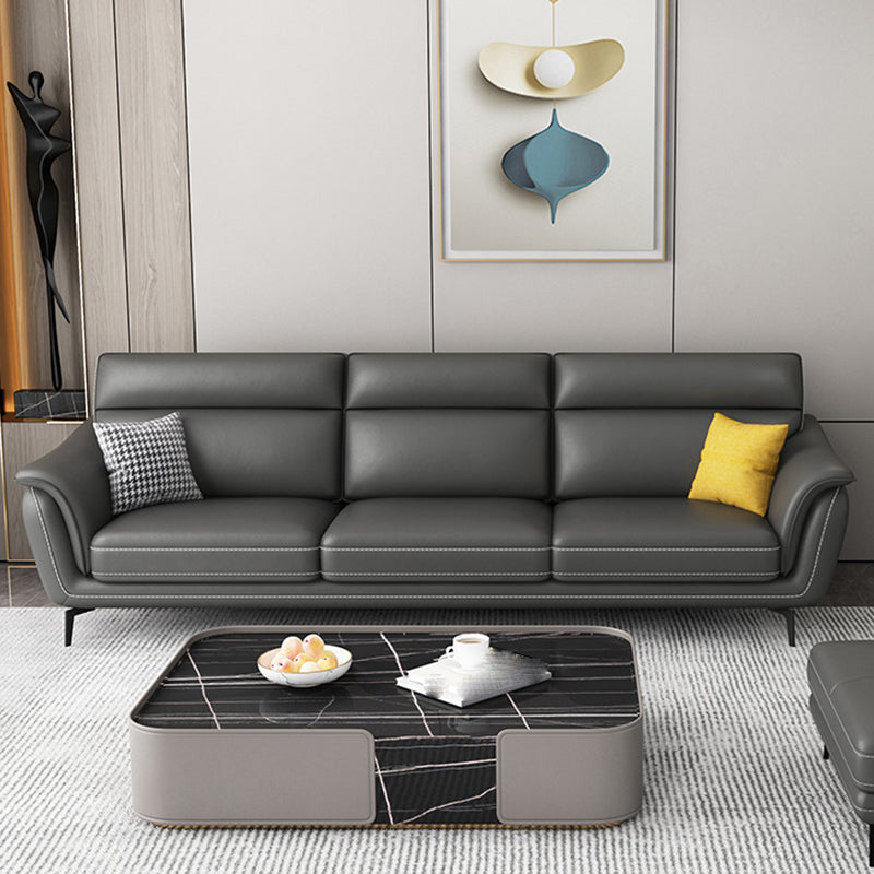 Modern Genuine Leather Sofa High Back Sectional with Pillow Top Arm
