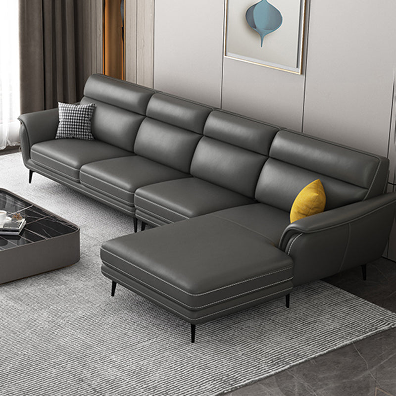 Modern Genuine Leather Sofa High Back Sectional with Pillow Top Arm