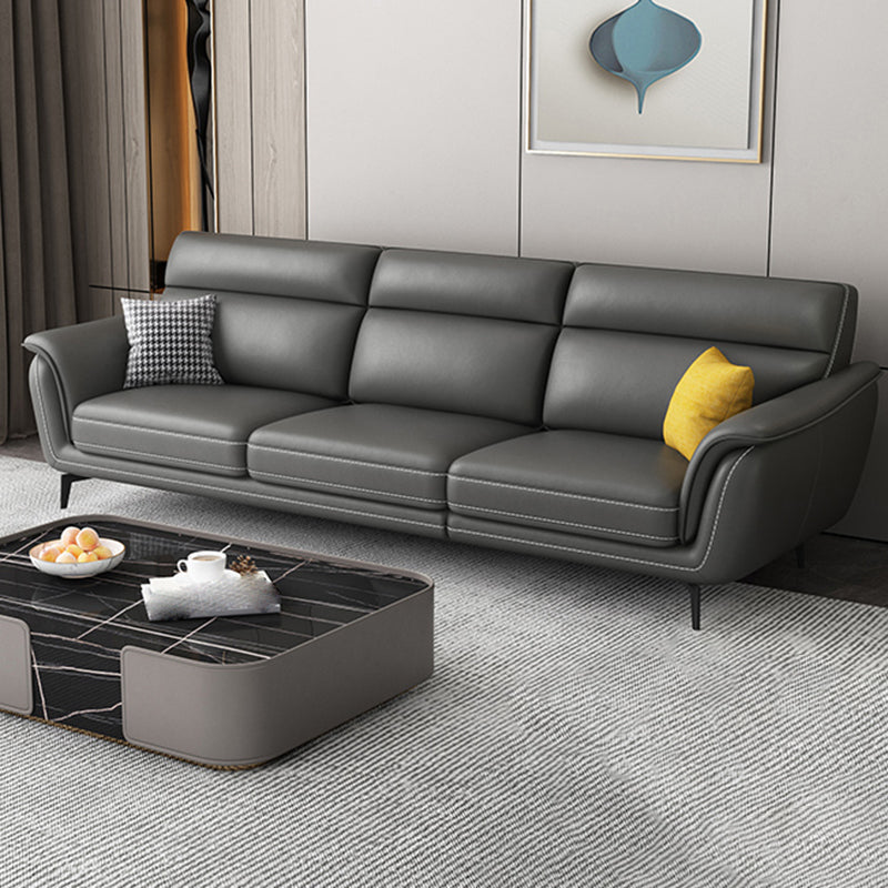 Modern Genuine Leather Sofa High Back Sectional with Pillow Top Arm