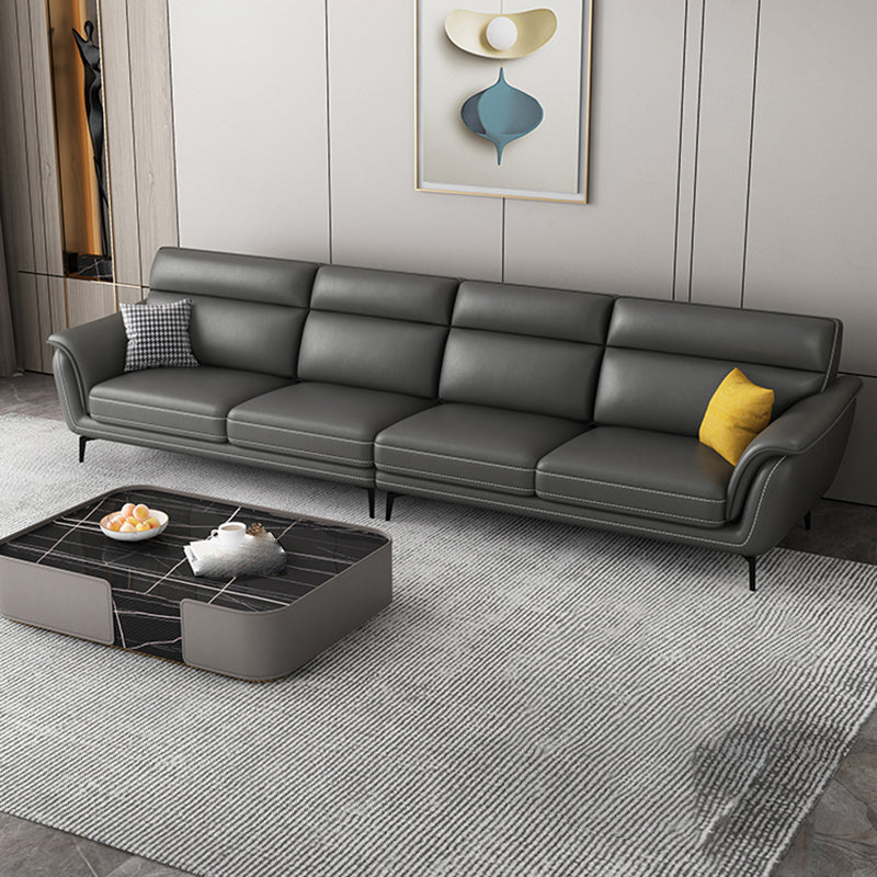 Modern Genuine Leather Sofa High Back Sectional with Pillow Top Arm