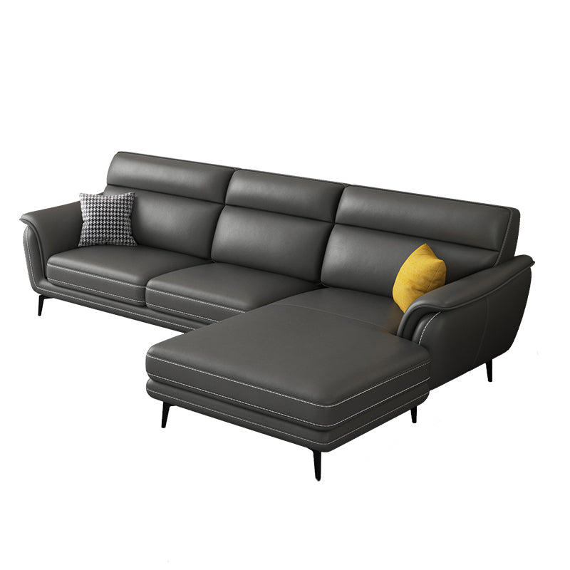 Modern Genuine Leather Sofa High Back Sectional with Pillow Top Arm