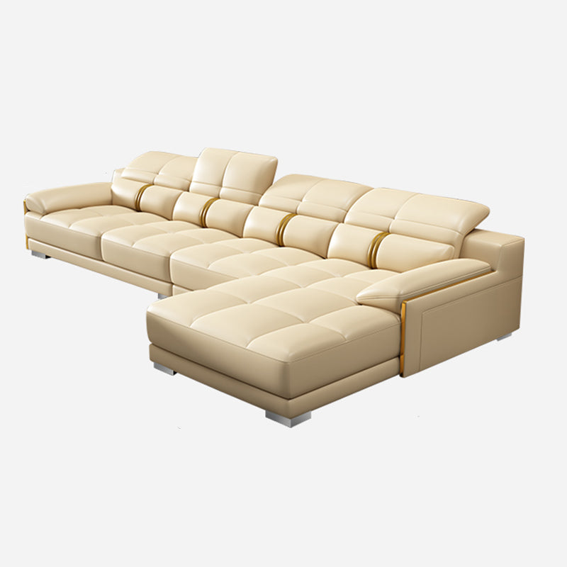 Genuine Leather Pillow Top Arm Sofa Cream Sectional with Removable Cushions