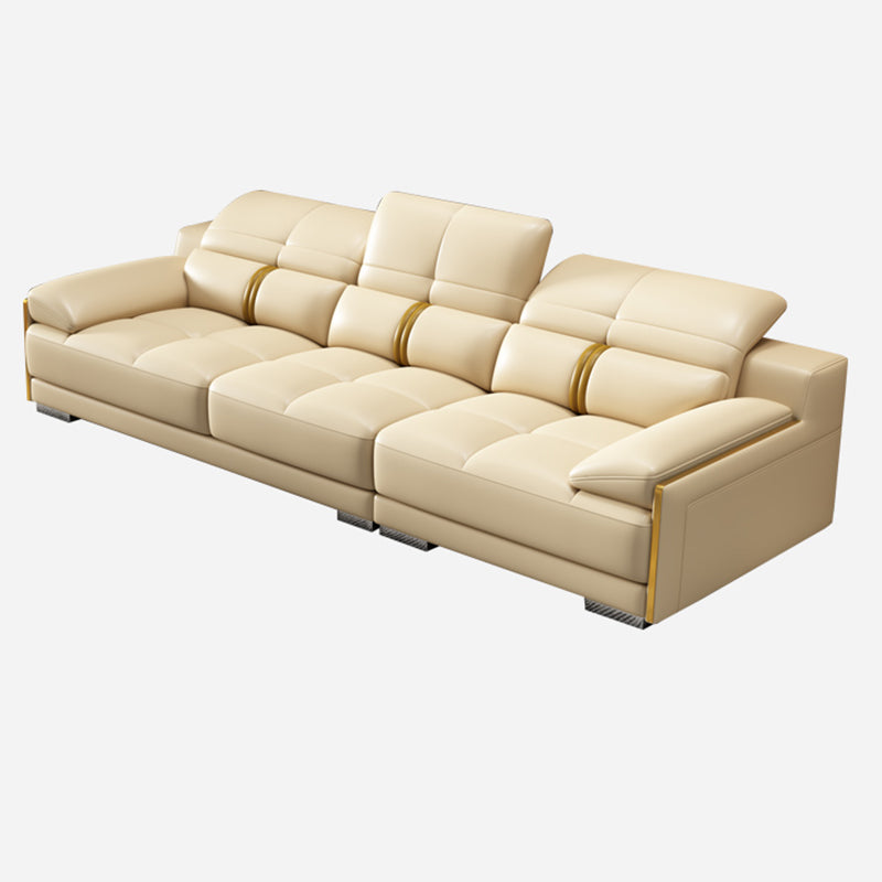 Genuine Leather Pillow Top Arm Sofa Cream Sectional with Removable Cushions