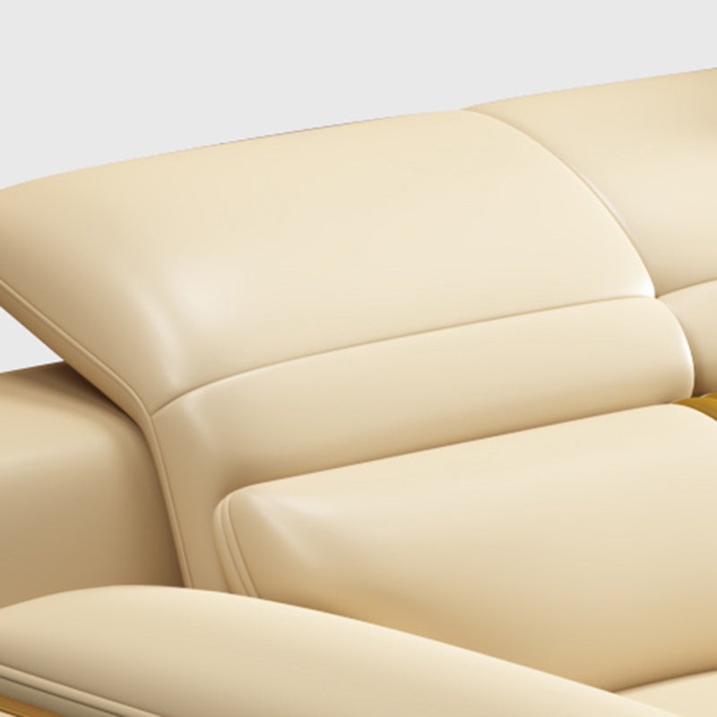 Genuine Leather Pillow Top Arm Sofa Cream Sectional with Removable Cushions