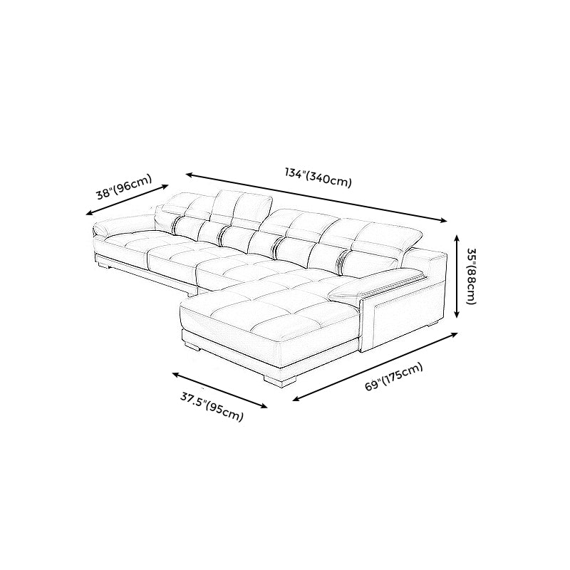 Genuine Leather Pillow Top Arm Sofa Cream Sectional with Removable Cushions