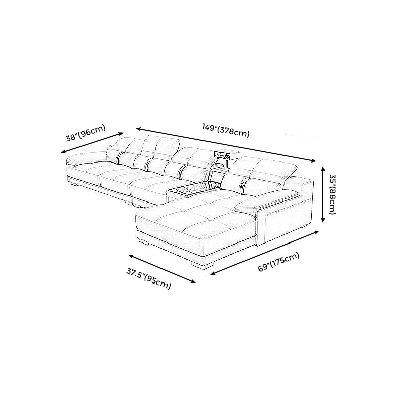 Genuine Leather Pillow Top Arm Sofa Cream Sectional with Removable Cushions