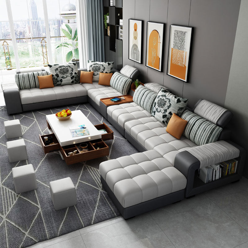 Modern Pillowed Back Cushions Sofa Tufted Sectionalwith Storage for Living Room