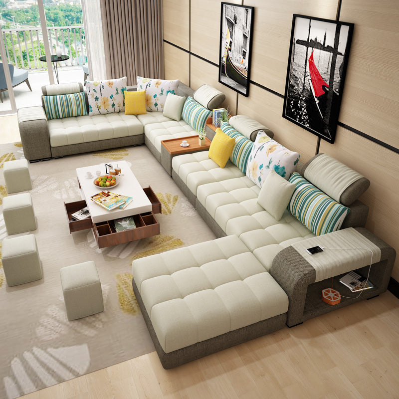 Modern Pillowed Back Cushions Sofa Tufted Sectionalwith Storage for Living Room