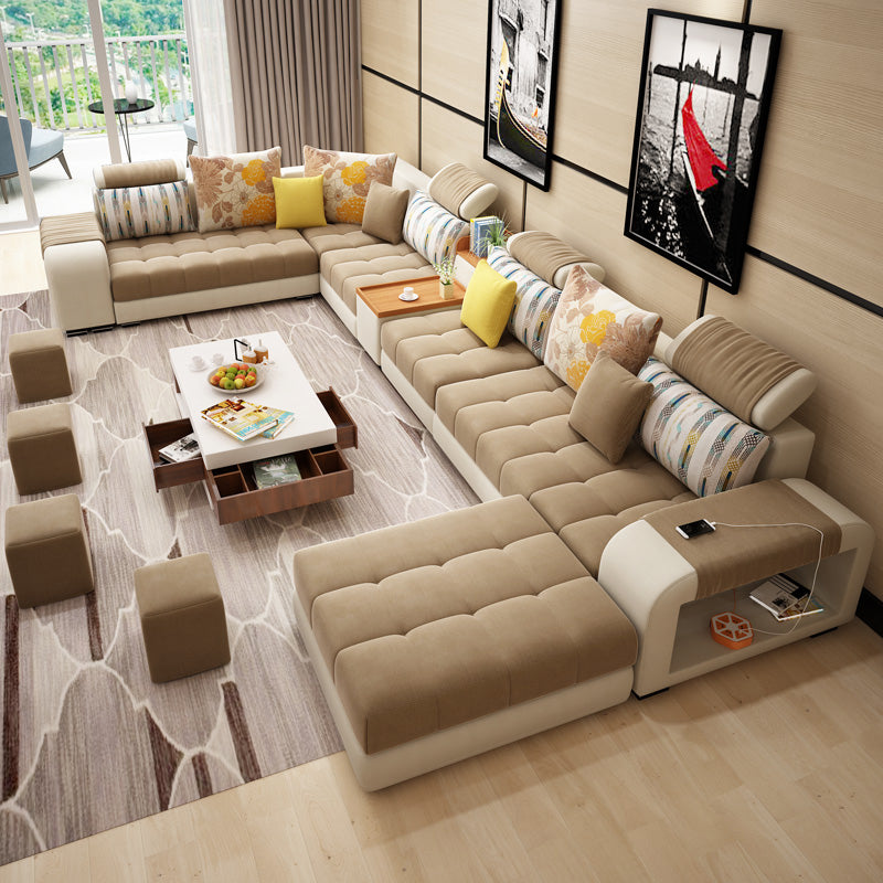 Modern Pillowed Back Cushions Sofa Tufted Sectionalwith Storage for Living Room