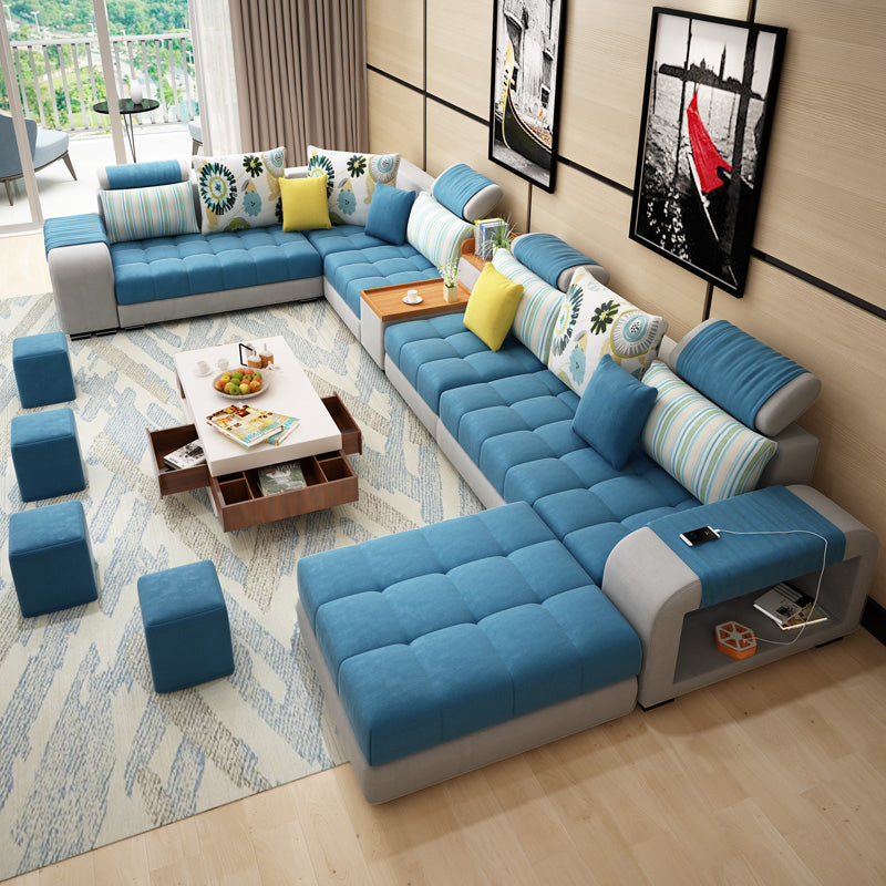 Modern Pillowed Back Cushions Sofa Tufted Sectionalwith Storage for Living Room