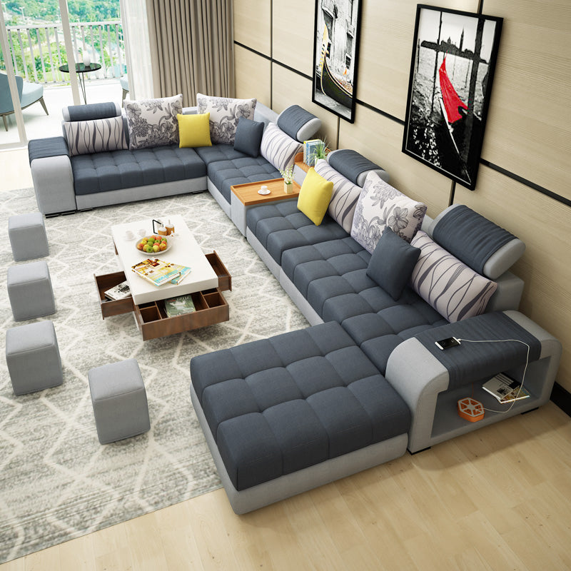 Modern Pillowed Back Cushions Sofa Tufted Sectionalwith Storage for Living Room