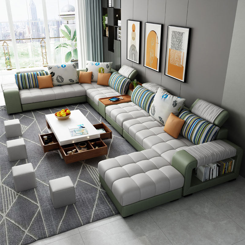 Modern Pillowed Back Cushions Sofa Tufted Sectionalwith Storage for Living Room