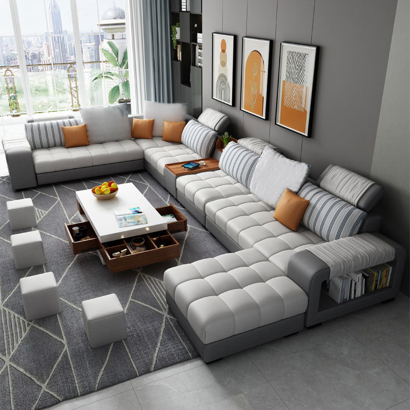 Modern Pillowed Back Cushions Sofa Tufted Sectionalwith Storage for Living Room