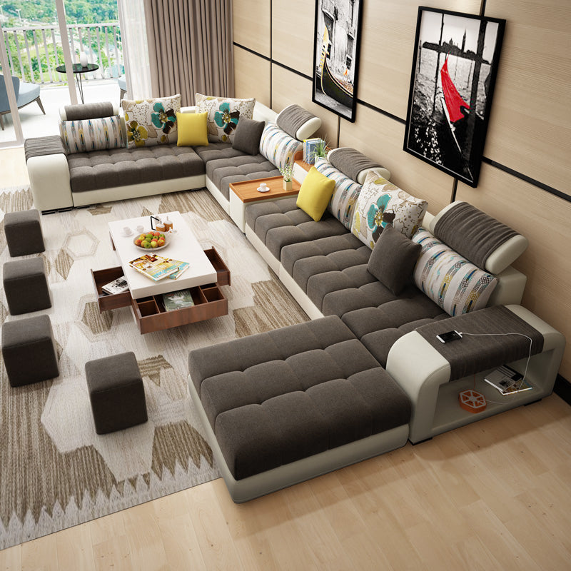 Modern Pillowed Back Cushions Sofa Tufted Sectionalwith Storage for Living Room