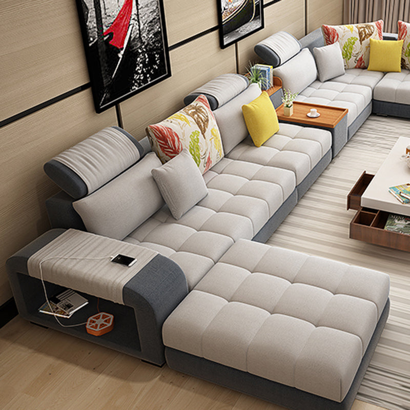 Modern Pillowed Back Cushions Sofa Tufted Sectionalwith Storage for Living Room